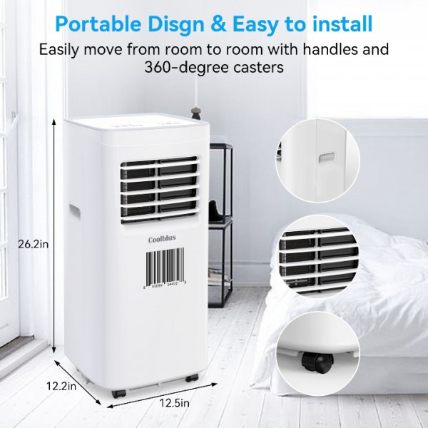 Coolblus 8500 BTU Portable Air Conditioners Cool Up to 360 Sq.Ft,3 IN 1 portable ac unit with Remote Control/LED Display/24Hrs Timer/Window Installation Kit & Screwdriver,White, 
